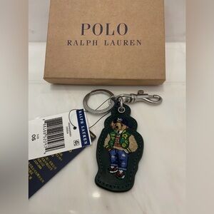 NEW Polo Ralph Lauren COLLEGE VARSITY BEAR - LEATHER Key Ring Keychain - GREEN